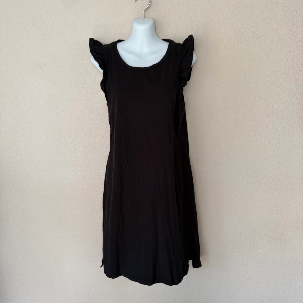 Z Supply Women’s Black Sleeveless Ruffle Sleeve‎ Dress Size S Casual Shift Midi